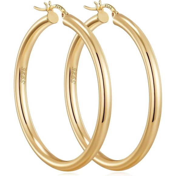 Chunky Gold Hoop Earrings Hypoallergenic 14K Gold Plated Thick Hoops New - Picture 1 of 1